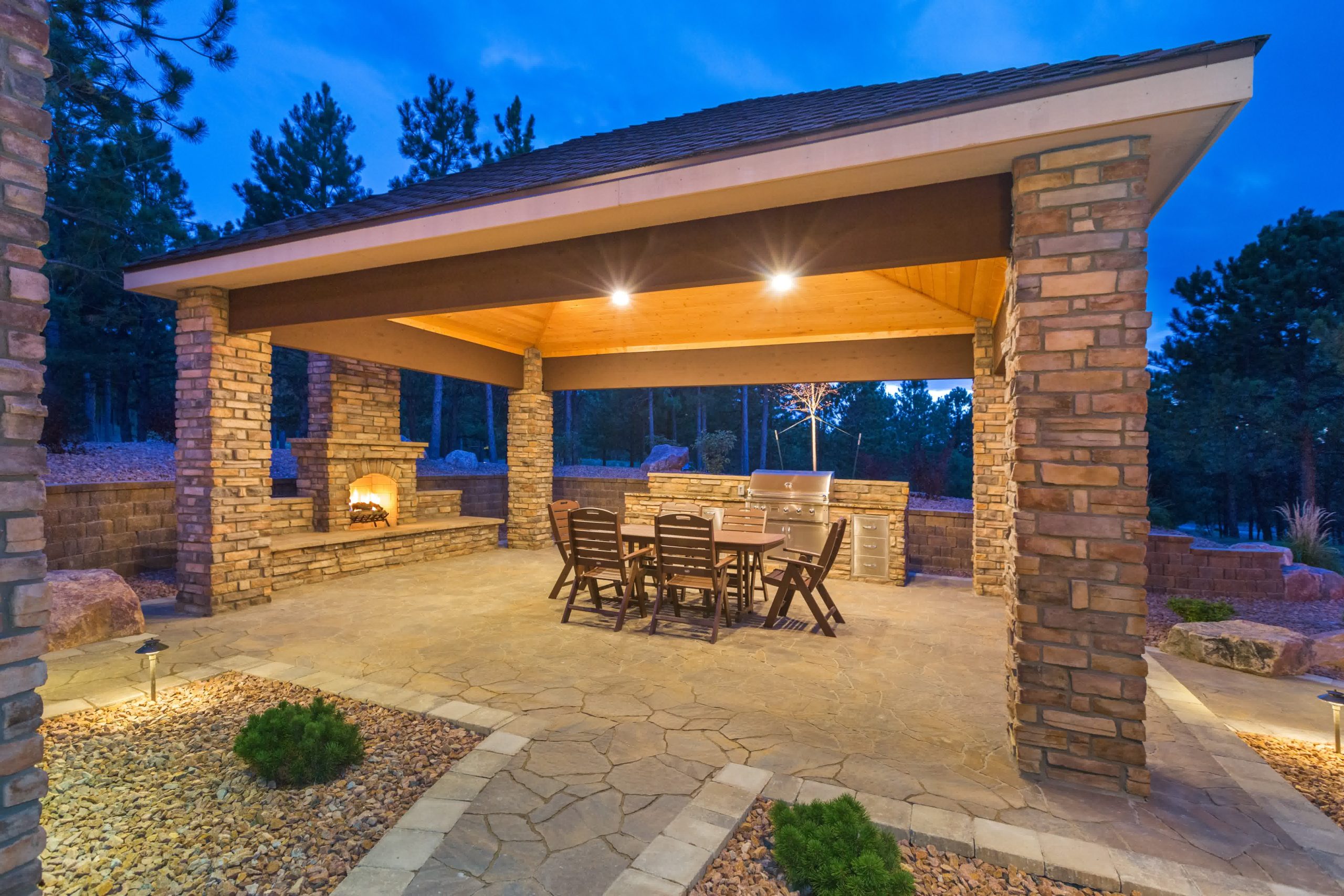 Landscape lights installed along steps to improve visibility and safety at night.